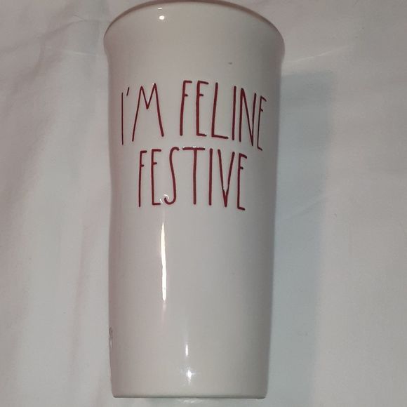 Rae‎ Dunn Ceramic Travel Mug Tumbler Feline Festive - Picture 1 of 4